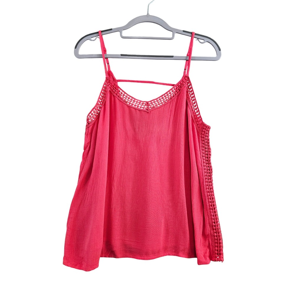 Freebird Women Coral Pink Crochet Lace Trim Strappy Cami Tank Top BWH-C5582 Sz M